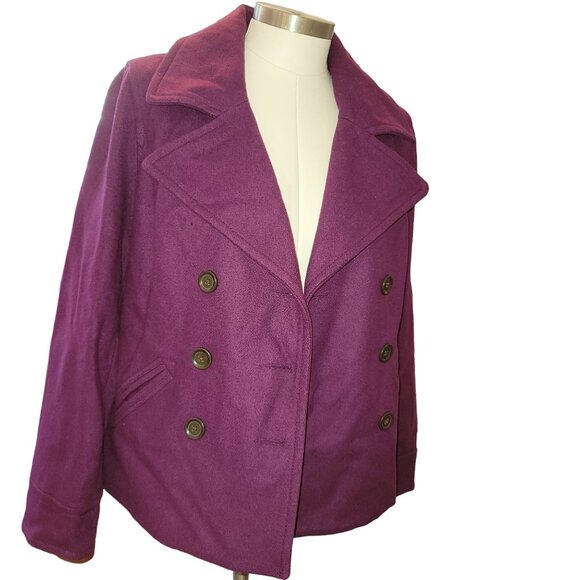 Old Navy Women's Purple Pea Coat Plum Jacket Double Breasted Size M jj3590 - Picture 4 of 9